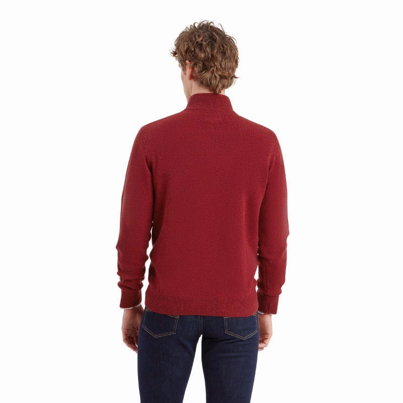 Schoffel Lewis Lambswool 1/4 Zip Mens Jumper - Deep Red Limited Stock Offer