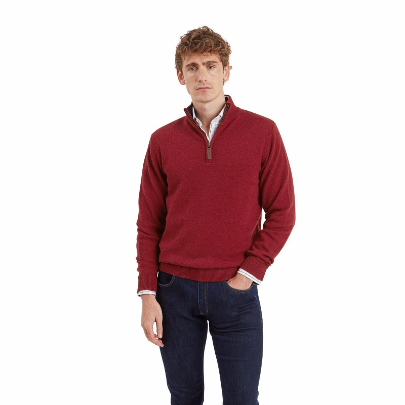 Clearance Event Today Shop Hot Deals Schoffel Lewis Lambswool 1/4 Zip Mens Jumper - Deep Red