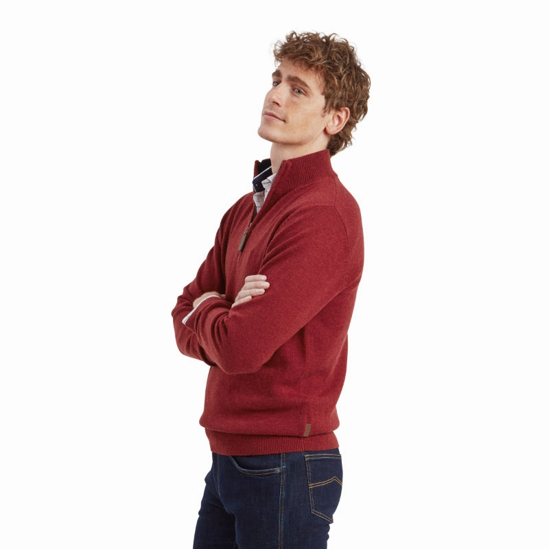Dont Miss This Steal Clearance Sale Schoffel Lewis Lambswool 1/4 Zip Mens Jumper - Deep Red