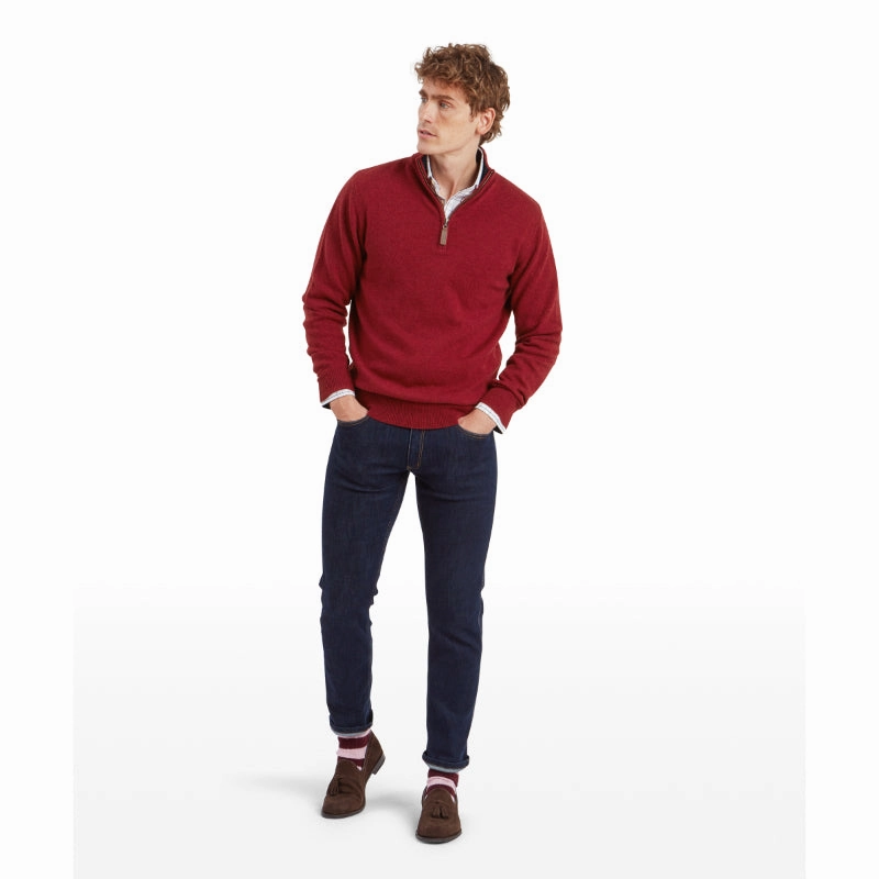 Flash Pick Today Schoffel Lewis Lambswool 1/4 Zip Mens Jumper - Deep Red