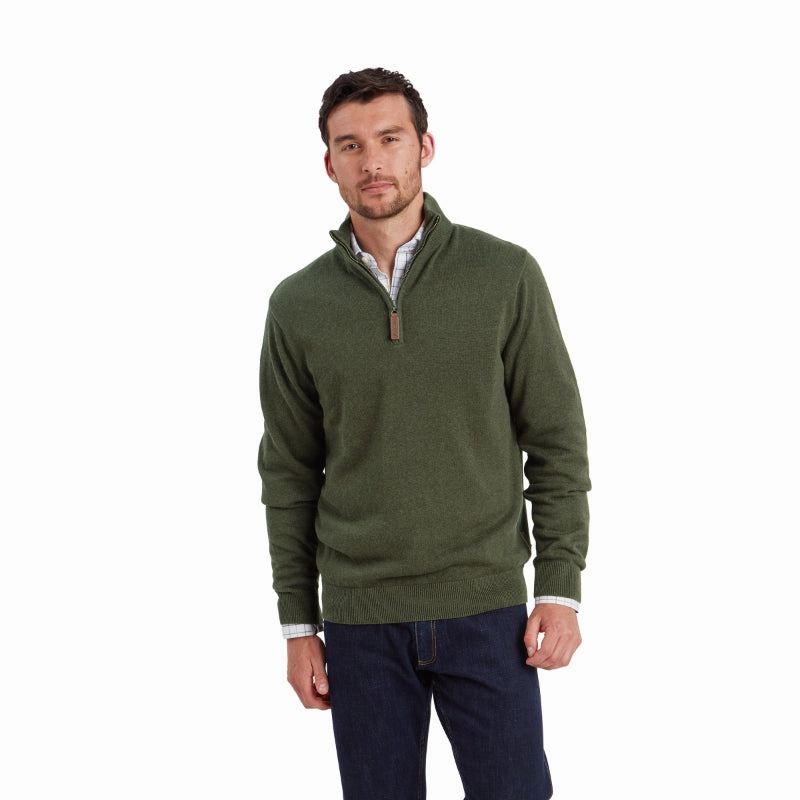 Hot Item Clearance Schoffel Lewis Lambswool 1/4 Zip Mens Jumper - Woodland