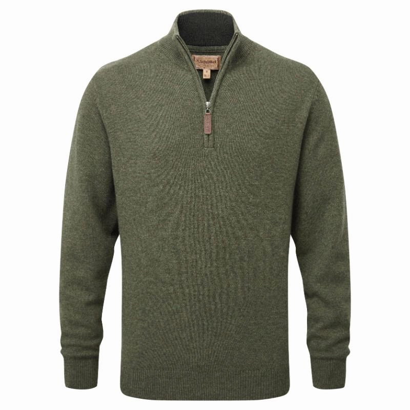 Online Exclusive Steal Schoffel Lewis Lambswool 1/4 Zip Mens Jumper - Woodland