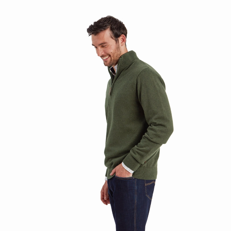 MustHave Deal Hot Price Drop Schoffel Lewis Lambswool 1/4 Zip Mens Jumper - Woodland