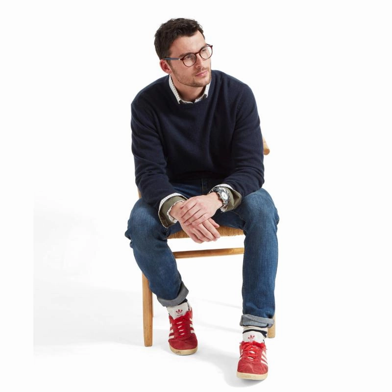 Clearance Savings Now Exclusive Online Discount Schoffel Lewis Lambswool Crew Neck Mens Jumper - Navy