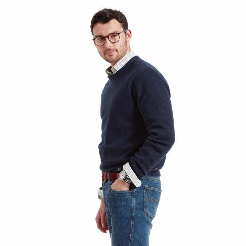Schoffel Lewis Lambswool Crew Neck Mens Jumper - Navy Instant Savings Deal Clearance Alert Now