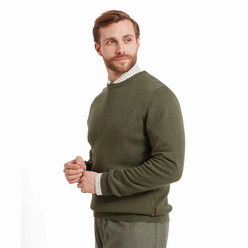 Save More Now Exclusive Savings Event Schoffel Lewis Lambswool Crew Neck Mens Jumper - Woodland