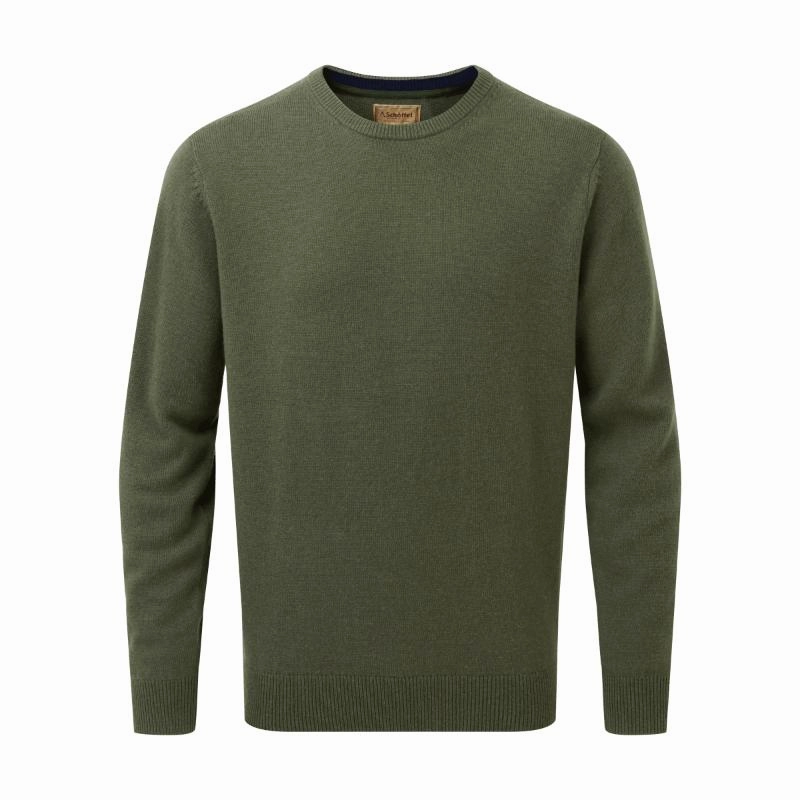 Hot Pick Deal Today Only Savings Schoffel Lewis Lambswool Crew Neck Mens Jumper - Woodland