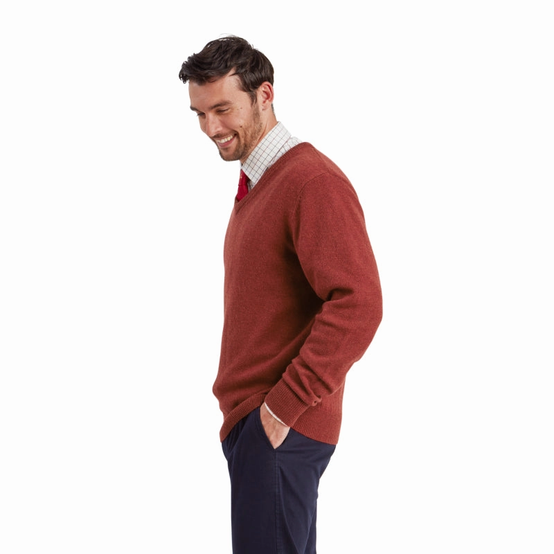 Schoffel Lewis Lambswool V Neck Mens Jumper - Deep Red Mega Discount Today Flash Pick Today
