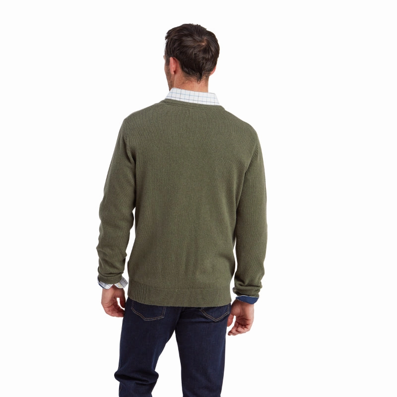 Price Drop Frenzy Schoffel Lewis Lambswool V Neck Mens Jumper - Woodland