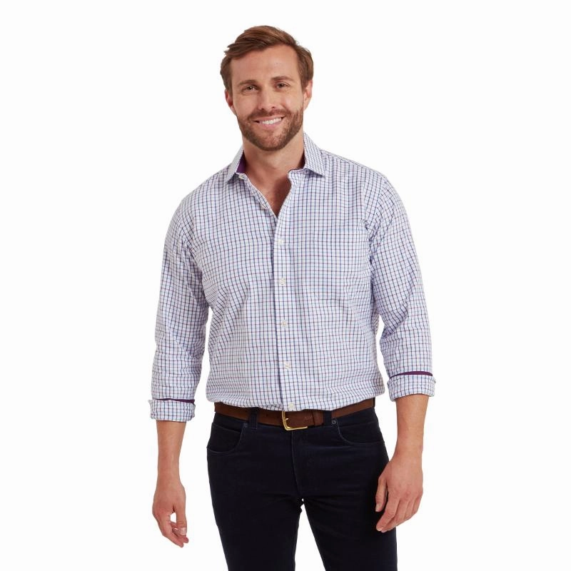 Shop Todays Picks Shop Hot Picks Schoffel Milton Tailored Fit Mens Shirt - Purple Check