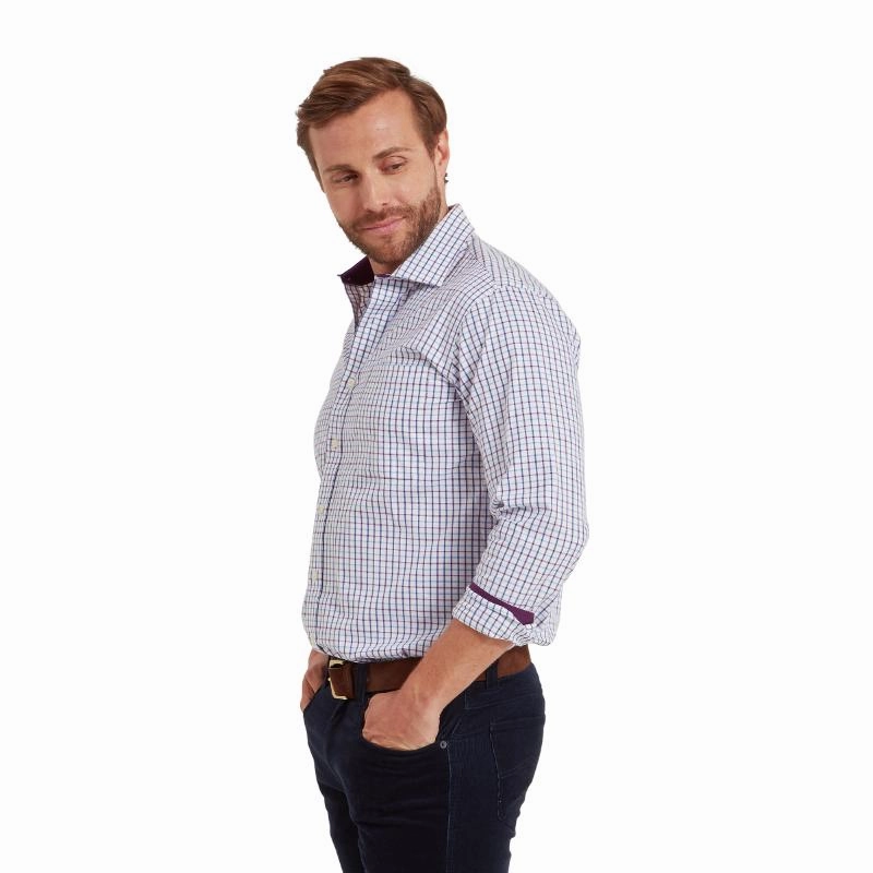 Schoffel Milton Tailored Fit Mens Shirt - Purple Check Weekend Specials