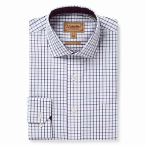 Schoffel Milton Tailored Fit Mens Shirt - Purple Check Weekend Specials Special Online Offer