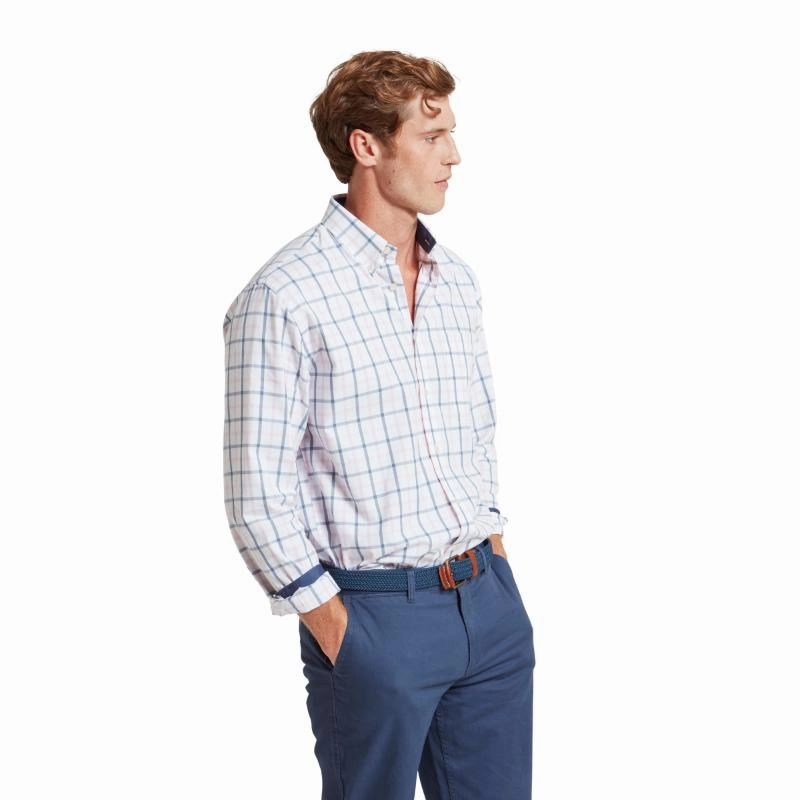 Schoffel Polstead Classic Fit Mens Shirt - French Navy/Pale Blue/Pale Pink New Arrival Discount