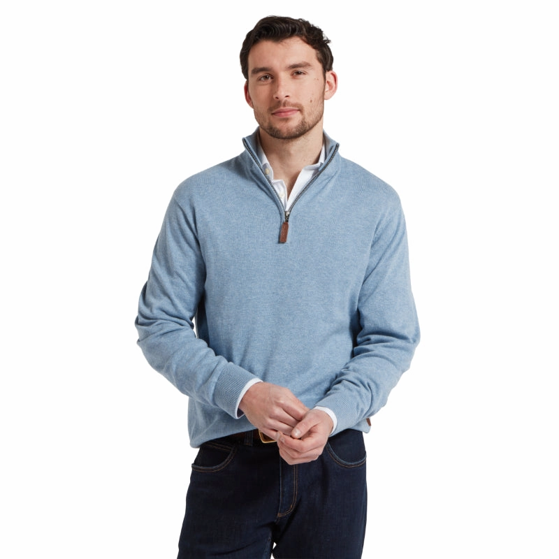 Schoffel Porthmeor Pima Cotton 1/4 Zip Mens Jumper - Denim Blue Trendy Picks Today Grab It Fast