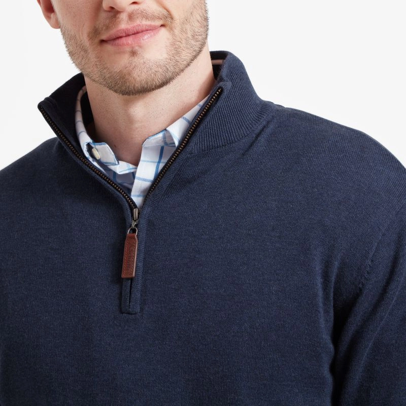 Todays Steal Schoffel Porthmeor Pima Cotton 1/4 Zip Mens Jumper - Navy