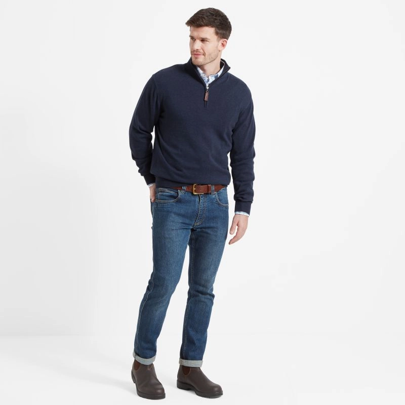 Perfect Gift Sale Limited Time Sale Schoffel Porthmeor Pima Cotton 1/4 Zip Mens Jumper - Navy