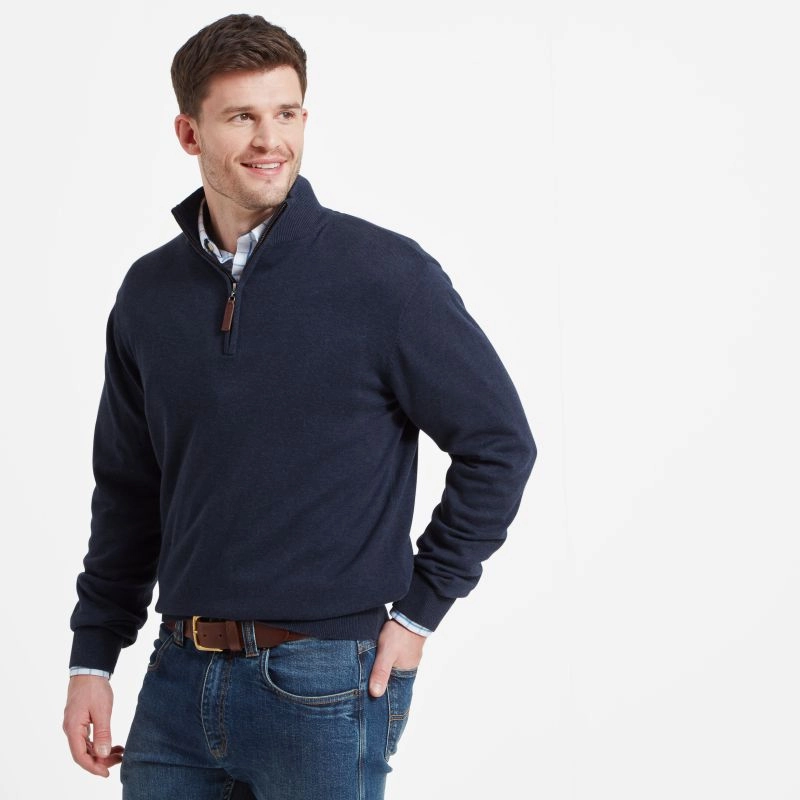 Today Only Discount Today Only Steal Schoffel Porthmeor Pima Cotton 1/4 Zip Mens Jumper - Navy