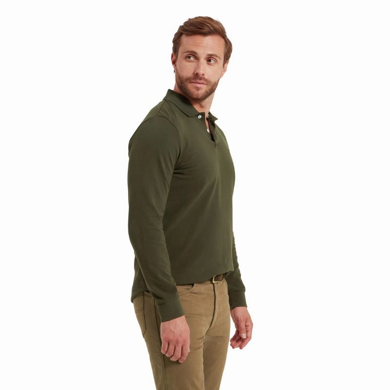 Schoffel St Ives Long Sleeve Mens Polo Shirt - Forest Mega Discount Event