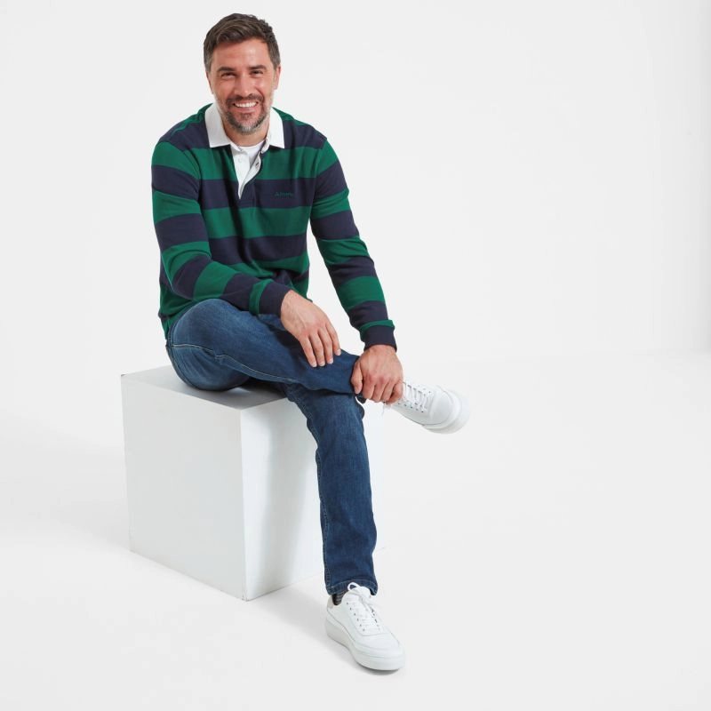 Schoffel St Mawes Mens Rugby Shirt - Navy/Green Stripe Exclusive Online Offer