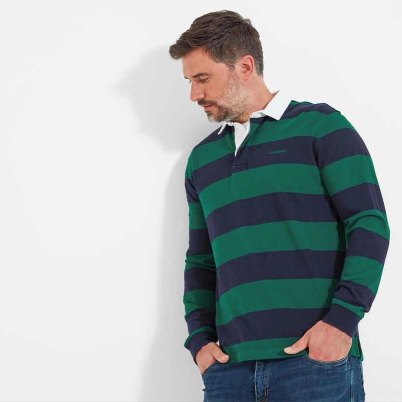 Schoffel St Mawes Mens Rugby Shirt - Navy/Green Stripe Grab Your Deal Today Instant Savings Deal
