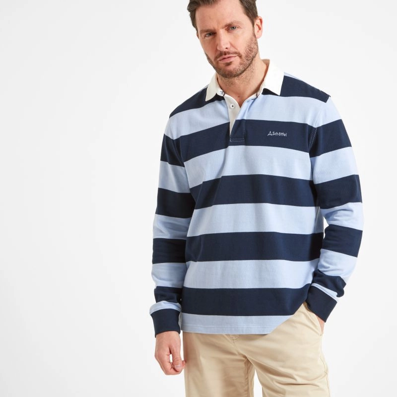 Shop Hot Picks Limited Stock Deals Schoffel St Mawes Mens Rugby Shirt - Navy/Pale Blue Stripe