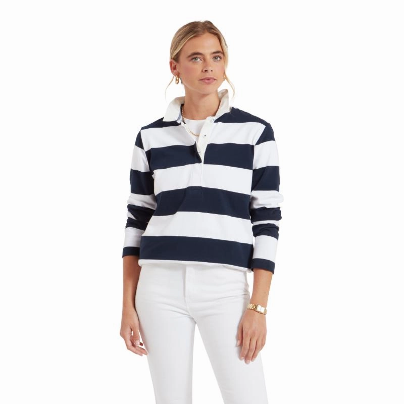 Schoffel St Mawgan Ladies Rugby Shirt - Navy/White Stripe Steal the Deal Now
