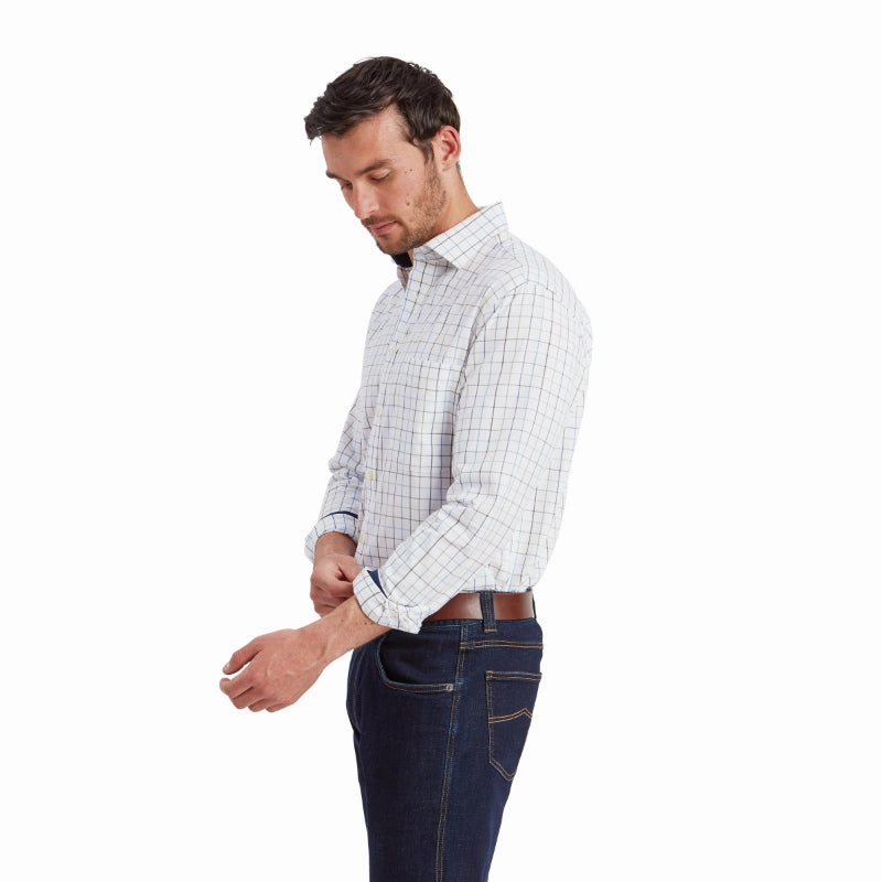 Schoffel Wells Tailored Mens Shirt - Woodland/Vintage Navy Check Instant Discount Deal of the Day