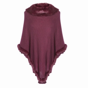 Luxury Poncho With Faux Fur Trim (One Size) - Red Special Deal Frenzy Hot Pick Online