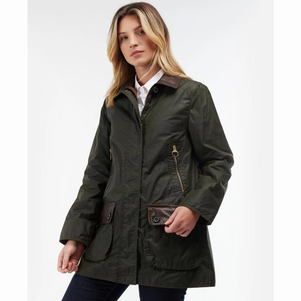 Barbour Buscot Ladies Wax Jacket - Archive Olive/Classic MustShop Sale