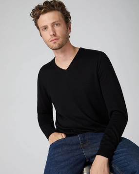 Men'S Conduit Fine Gauge Cashmere V Neck Jumper Black Gift Sale Event Shop Smart Save