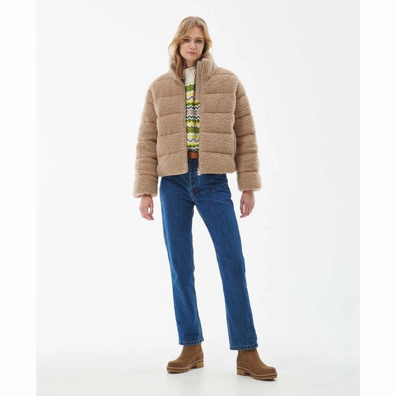 Barbour Lichen Ladies Quilted Teddy Fleece Jacket - Light Trench New Arrival Discount