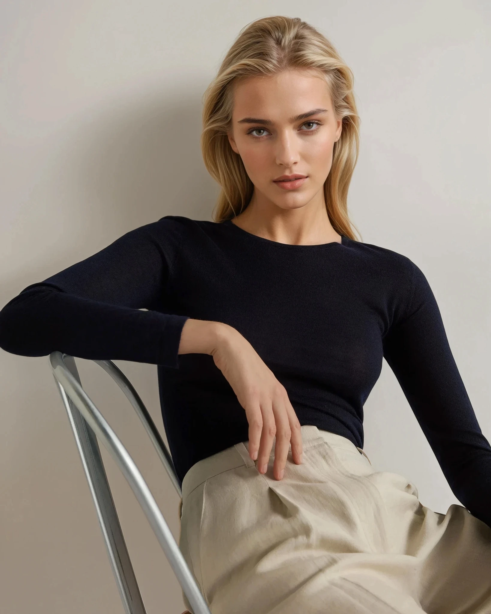 Women'S Eden Superfine Cashmere Round Neck Top Navy Blue Clearance Sale Now Gift Ideas Galore