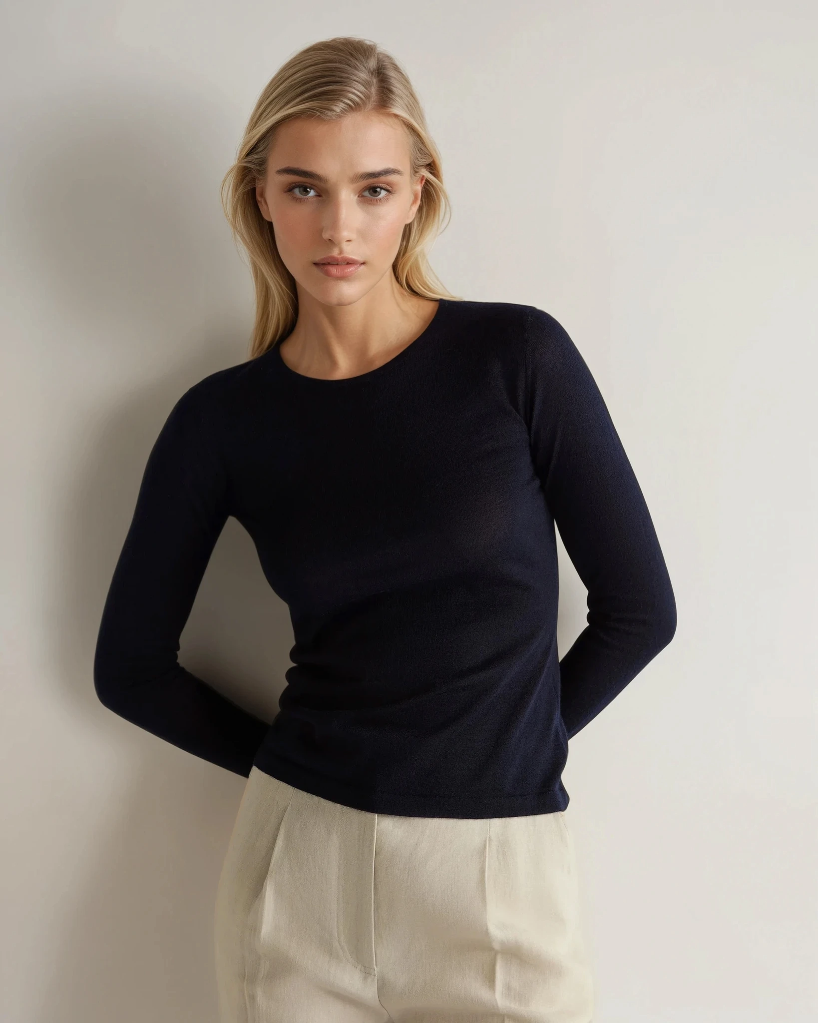 Special Deal Frenzy Last Chance Steal Women'S Eden Superfine Cashmere Round Neck Top Navy Blue