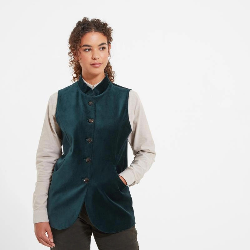 Schoffel Nehru Ladies Velvet Waistcoat - Kingfisher Special Price Today Weekend Sale Special