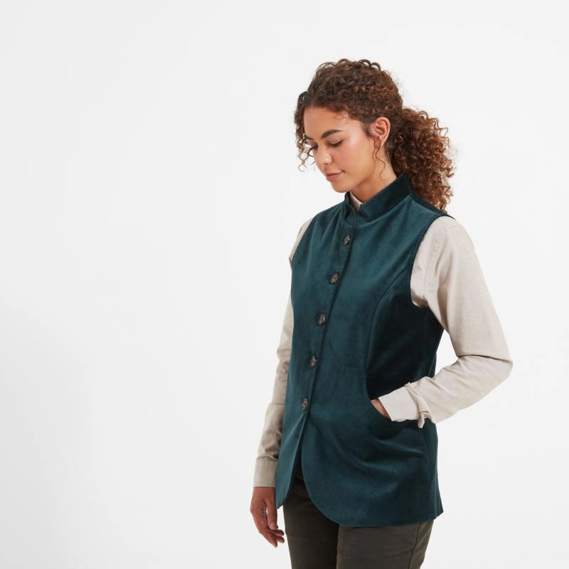 Schoffel Nehru Ladies Velvet Waistcoat - Kingfisher Dont Miss This Offer
