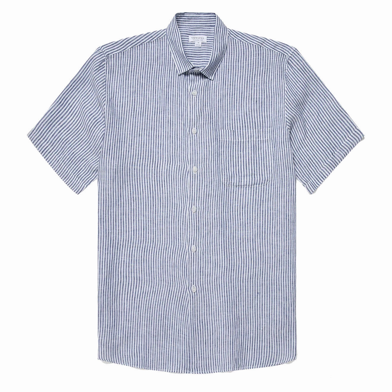 Mega Hot Offer Sunspel Ss Italian Linen Shirt Navy / White Linen Stripe