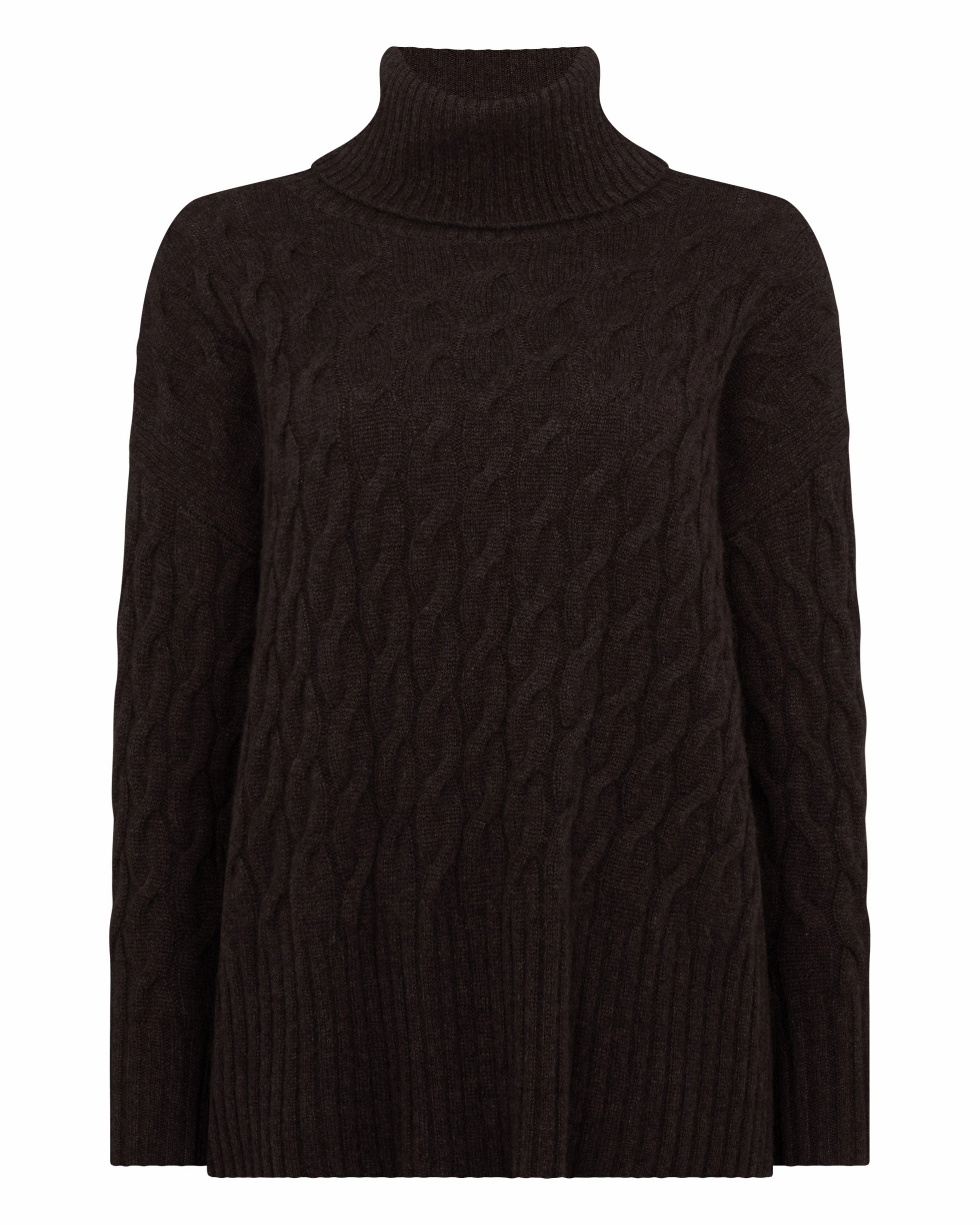 Best Deal Alert Women'S Emmie Relaxed Cable Roll Neck Cashmere Jumper Chocolate Brown