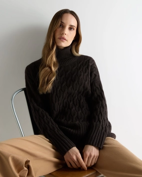 Women'S Emmie Relaxed Cable Roll Neck Cashmere Jumper Chocolate Brown Online Exclusive Deal