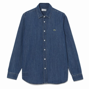 MustHave Deal Hot Item Clearance Lacoste Regular Fit Lightweight Denim Shirt Blue