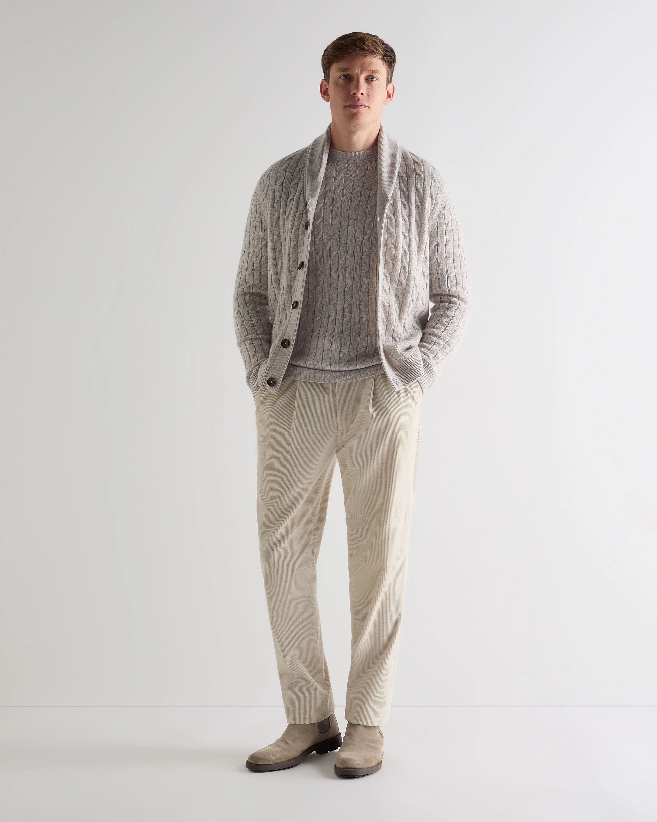 Men'S Thames Cable Round Neck Cashmere Jumper Nougat Brown Marl Dont Miss Out Mega Sale Now