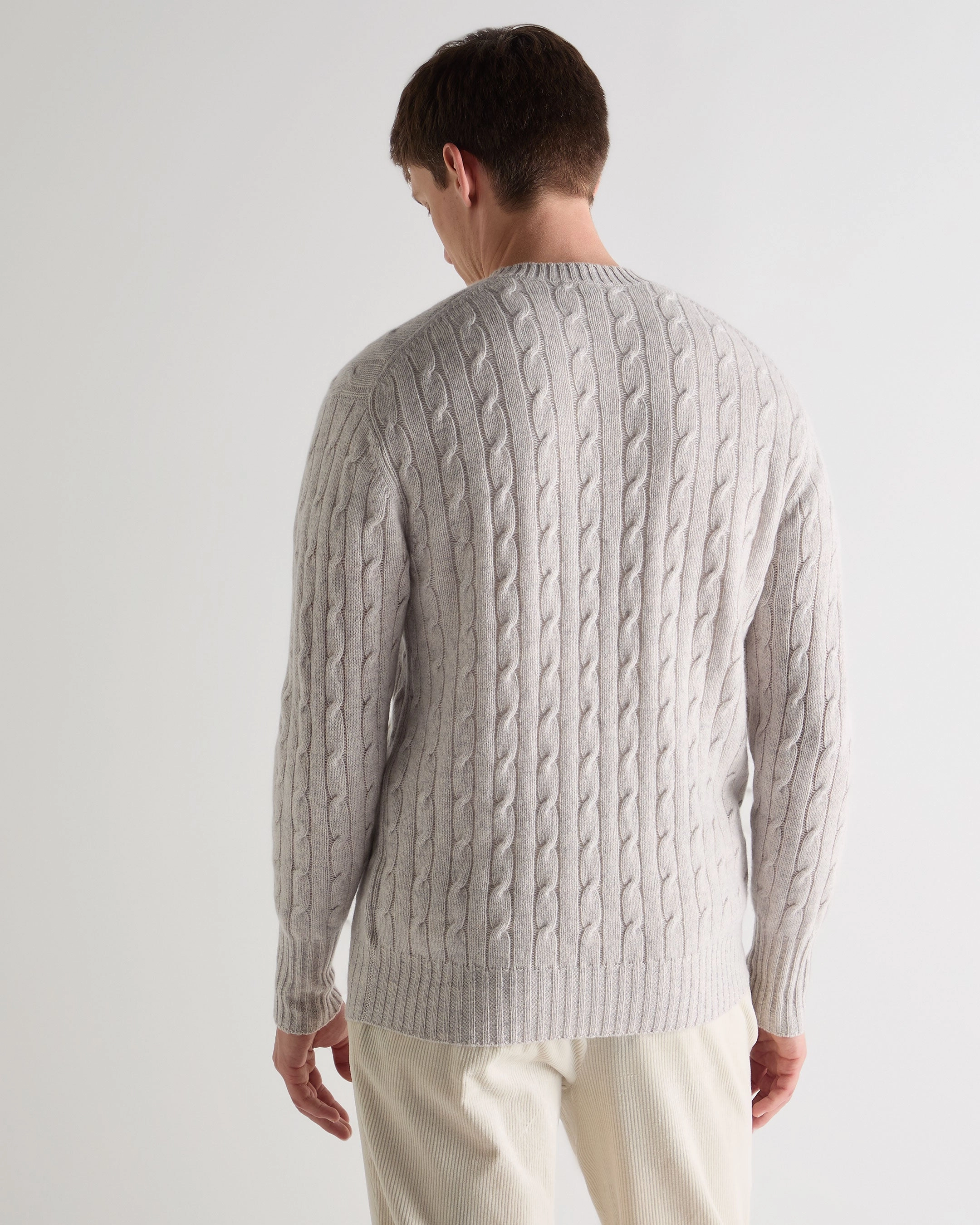 Men'S Thames Cable Round Neck Cashmere Jumper Nougat Brown Marl Mega Discount Event