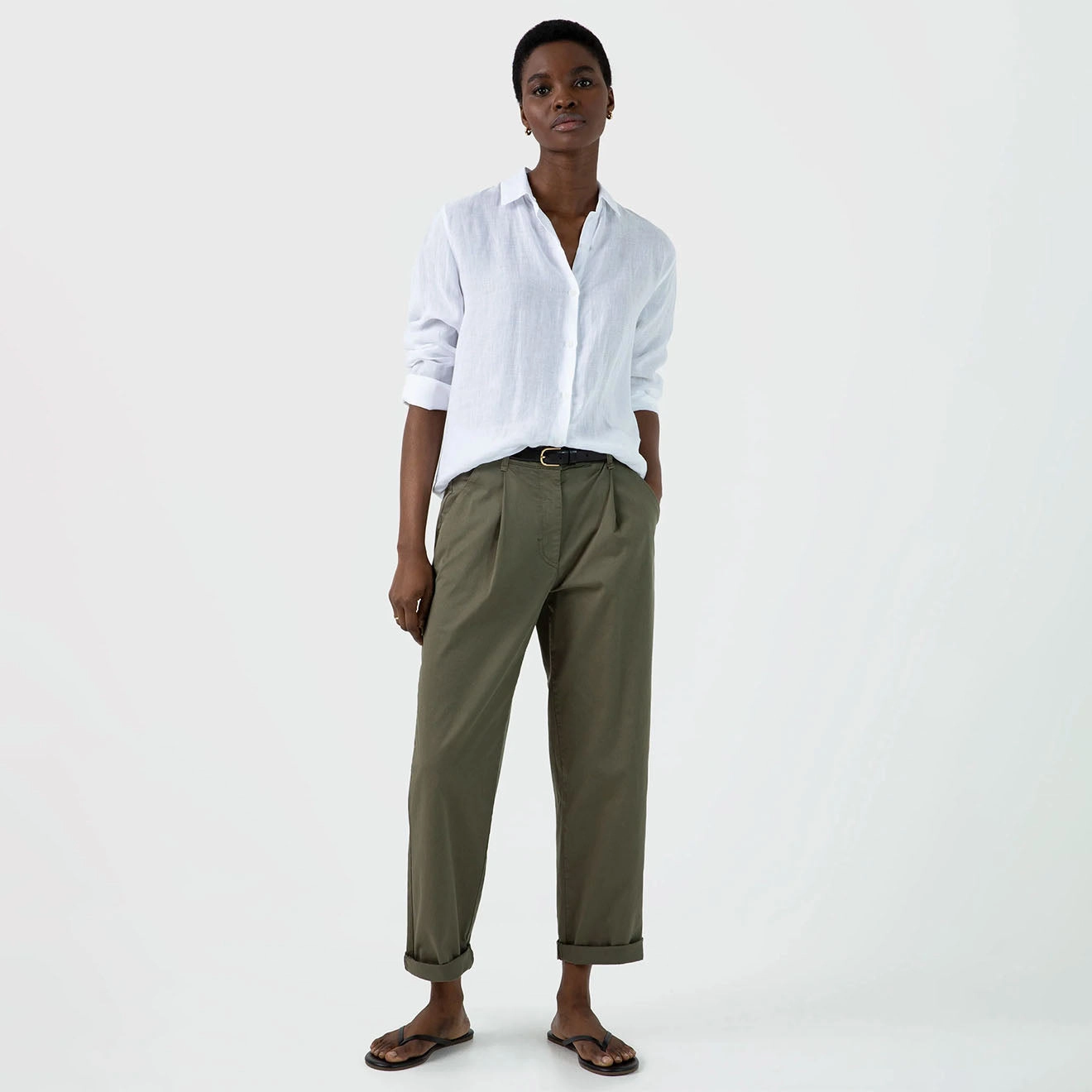 Exclusive Holiday Deal Sunspel Womens Pleated Chino Pale Khaki