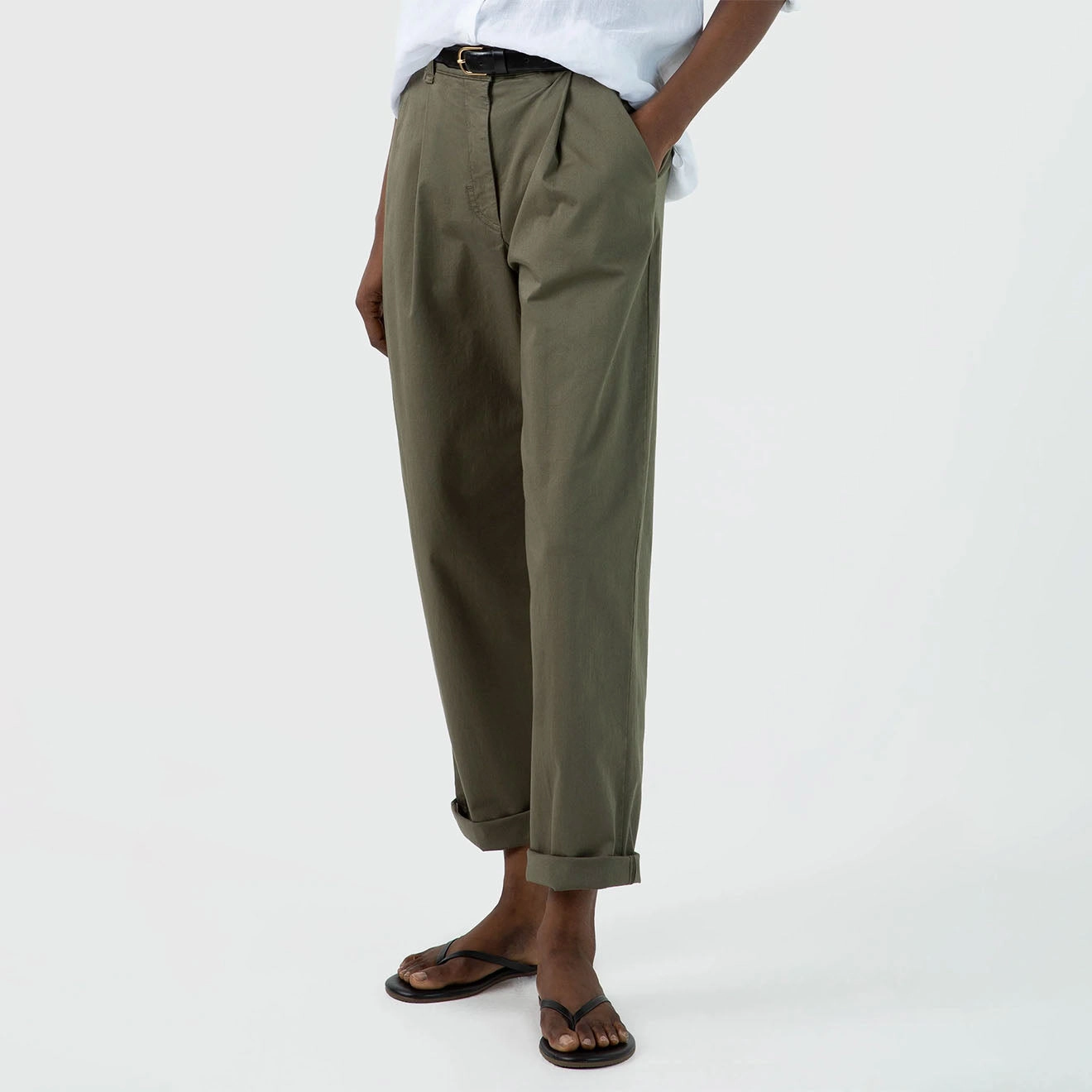 Sunspel Womens Pleated Chino Pale Khaki Today Only Savings
