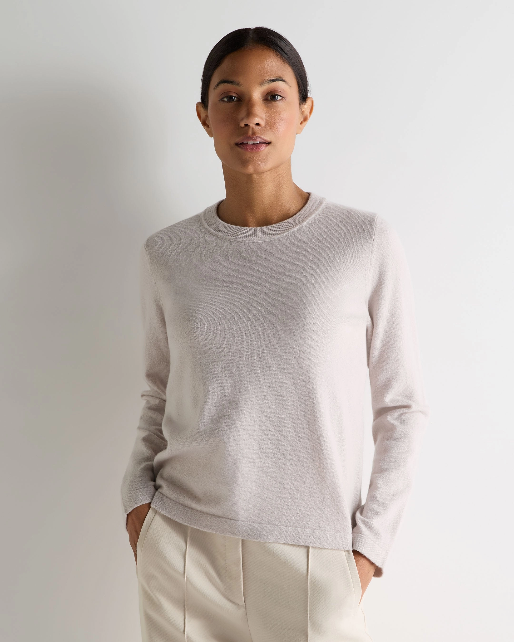 Women'S Hallie Round Neck Cashmere Jumper Snow Grey Grab Your Deal Today
