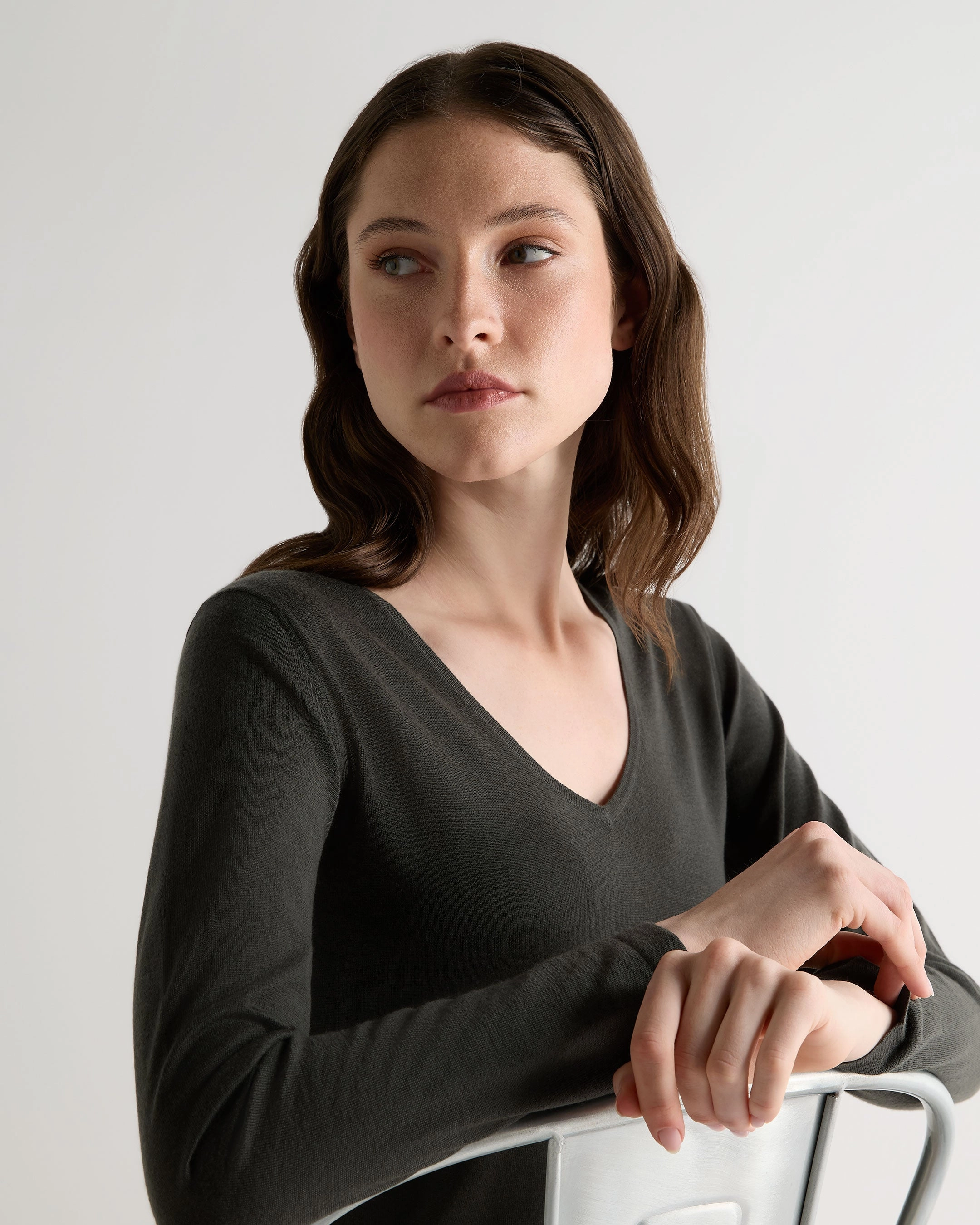 Biggest Savings Now Women'S Imogen Superfine Cashmere V Neck Jumper Arabica Khaki Green