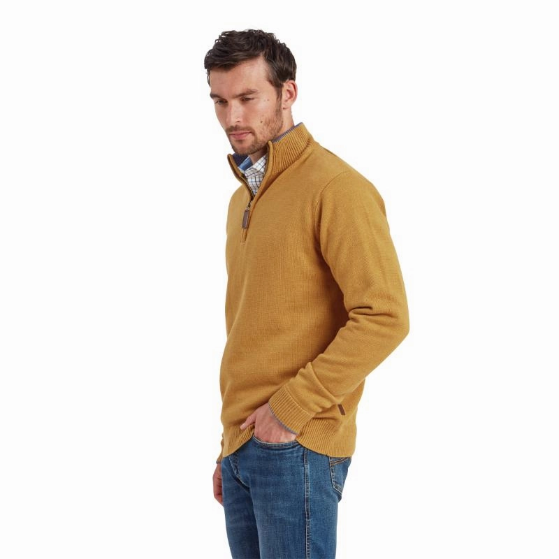 Schoffel Blair 1/4 Zip Mens Jumper - Mustard Today Only Discount