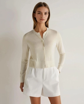 Women'S Superfine Cashmere Round Neck Cardigan New Ivory White Clearance Alert Now Flash Discount Today