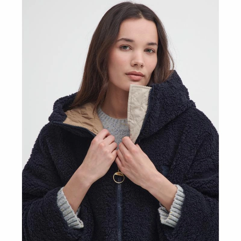 Barbour Amber Ladies Fleece Jacket - Dark Navy/Military Brown/Light Sand Today Only Steal