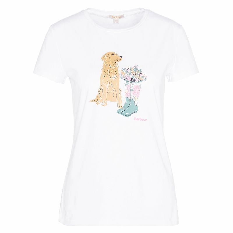 Barbour Rowen Ladies T-Shirt - White (Golden Retriever) Instant Deal Today