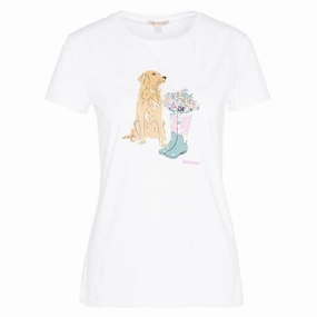 Barbour Rowen Ladies T-Shirt - White (Golden Retriever) Instant Deal Today